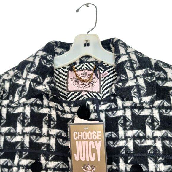 $448 NEW Juicy Couture SWING Coat Sz L Black Angel Twist Black White Houndstooth - Picture 10 of 16